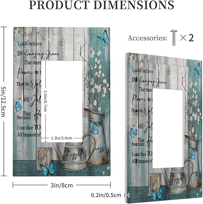 Vintage Teal Butterfly Inspirational Quotes Wood Plank 1 Gang Rocker Light Switch Covers Single Decora Outlet Wall Plate Decorative Switchplate Faceplate GFCI for Farmhouse Country Bedroom Decor