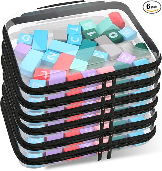 Clear Hard Zipper Pouch, Bliss Zippered Storage Bins, Waterproof PVC Shell Travelling Bags, Storage for Board Games, Building Blocks, Puzzles, Kids Books with Handle, Plastic Organizing, 6Pc