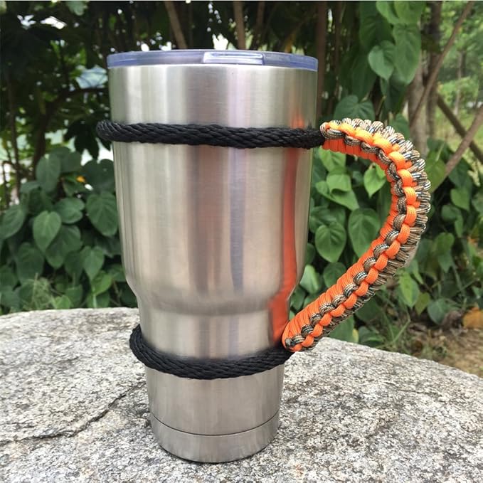 Handmade Paracord Handle for Yeti/Rtic/Ozark Trail Rambler 30 Oz Tumbler. Orange/Forest Green