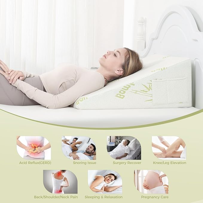 Forias Wedge Pillow for Sleeping,10" Bed Wedge Pillow for Acid Reflux, After Surgery,Snoring,Elevated Triangle Pillow Wedge with Breathable Moisture-Wicking Cover