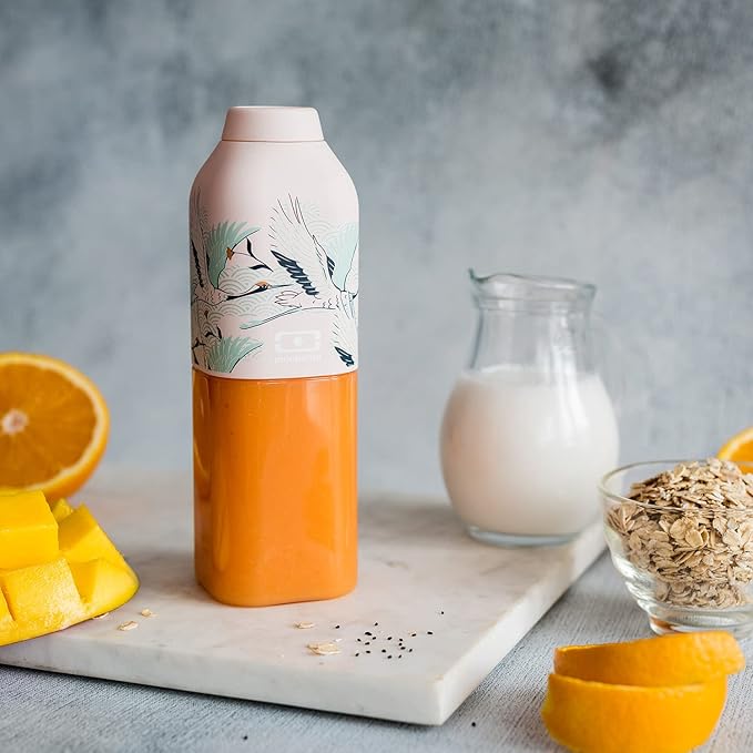 MONBENTO - Clear Reusable Water Bottle MB Positive M graphic Destiny - 17 floz/500 ml Water Bottle Perfect for Work, Travel, Sport, Picnic - Compact, Leakproof BPA Free Water Bottle - Japanese Pattern