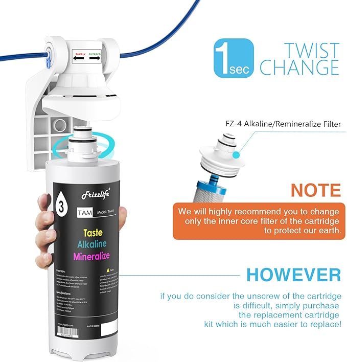 Frizzlife Replacement Filter Cartridge For TAM3 Filter, With FZ-4 Filter Cartridge Inside, For PD600-TAM3 Reverse Osmosis System(3rd Stage) & TAM3 Remineralization Alkaline Filter.
