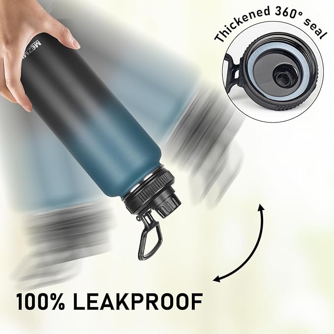 Insulated Water Bottle with Straw&3 Lids 40oz Stainless Steel Water Bottles Metal Water Bottle Double Walled Vacuum Insulated Bottles Thermos Leak-Proof Travel Thermal (Gradient Blue Black)