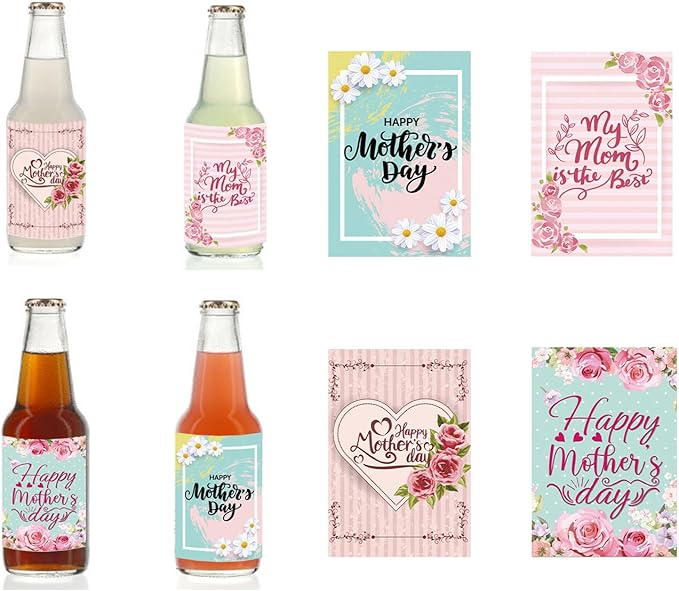 24pcs Mothers Day Wine Bottle Labels Stickers Party Wine Bottle Stickers Decorations Wine Bottle Cover Labels Happy Mothers Day Party Supplies