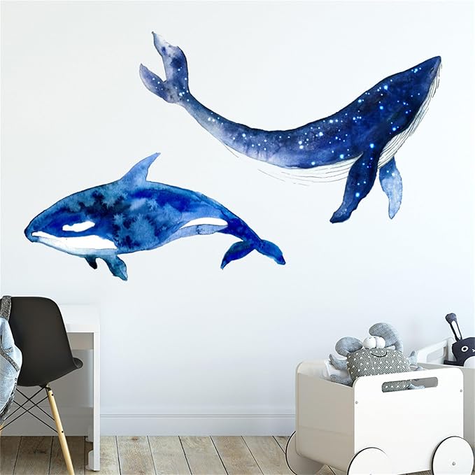 Removable Vinyl Whale Wall Decal Sea Life Wall Sticker Decor Nursery Kidsroom School Classroom Livingroom Bedroom Bathroom Coastal Ocean Fish Murals Decals