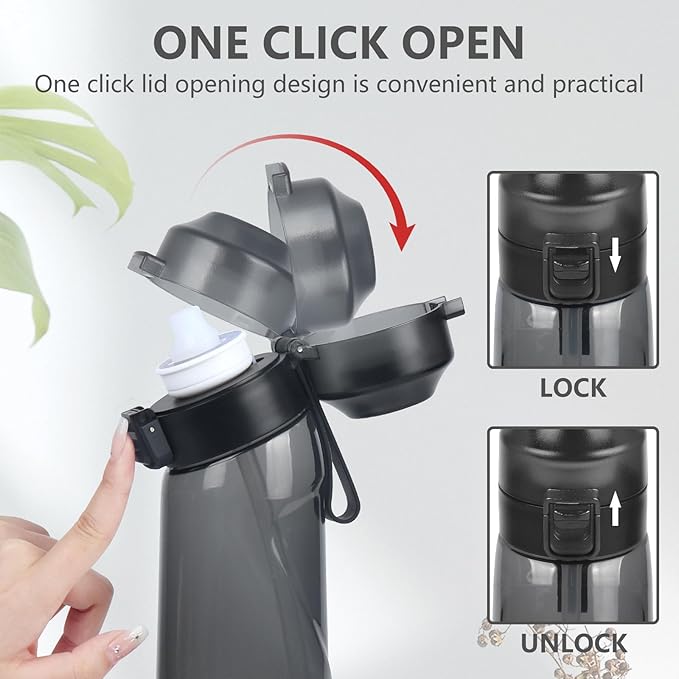 Water Bottle,650ml Water Bottle,Water Bottle with Flavor Pods,Leak Proof Sports Water Cup with Straw,Water Bottle Suitable for Outdoor Sports(Black)