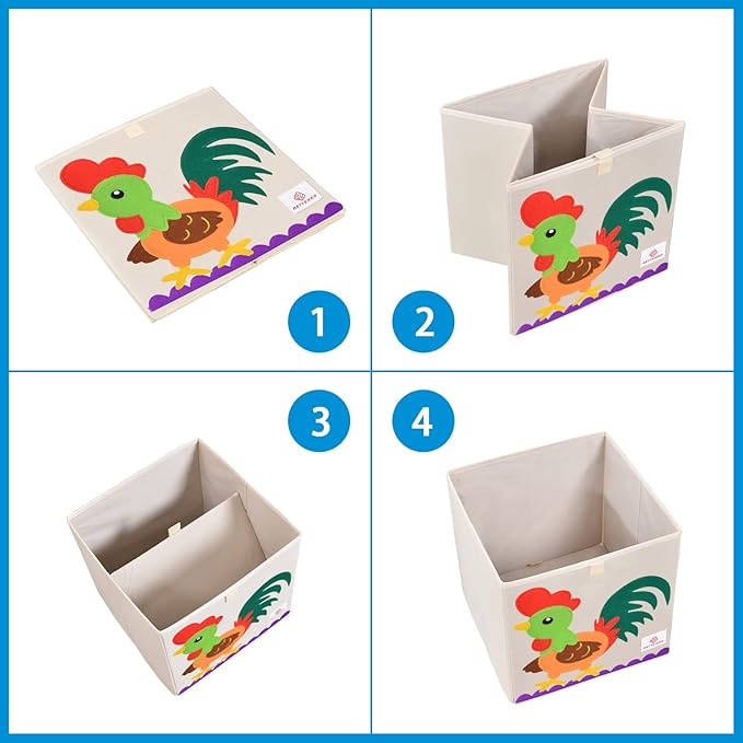 Foldable Animal Cube Storage Bins,Washable Toy Storage Organizer Boxes Bins Baskets for Kids,Boys,Girls,Nursery,Playroom,Storage Chest with Handle & Upgrade PP Partition,13 inch