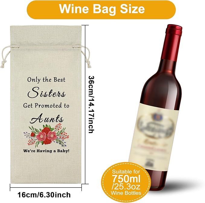 Promoted to Aunt Gifts Wine Bag Auntie Pregnancy Announcement Gifts Sister to Aunt Gifts Wine Bottle Decoration Bag New Aunt Gifts Aunt to Be Gifts Wine Accessories Gifts for Wine Lovers