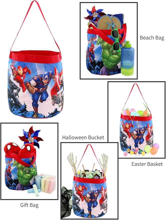 Marvel Super Hero Adventures Boys Collapsible Nylon Gift Basket Bucket Tote Bag