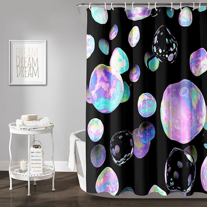 AILONEN Colorful Planet Shower Curtain,Purple Planet Bath Curtain for Bathroom Decor,Polyester Waterproof with 12 Plastic Hooks 72" W*72" H