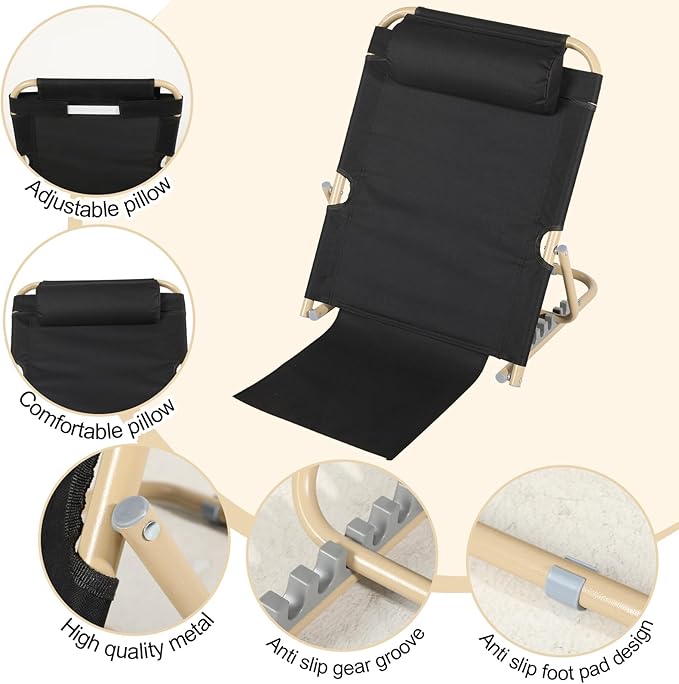 Lifting Bed Backrest Portable Folding Adjustable Sit up Back Rest Multifunction Chair for Bed Change Angle of Backrest for Elderly Patients Back Neck Lumbar Support (Black,28.4 Inch)