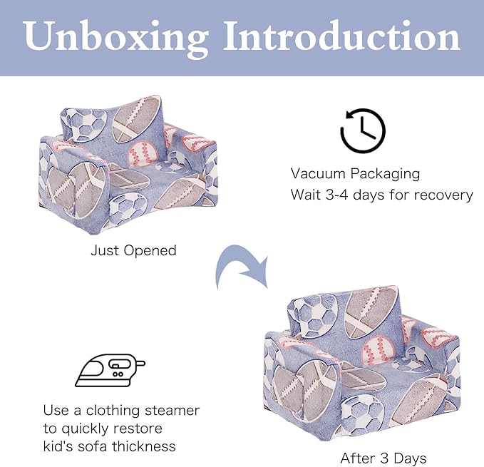 Tiita Kids Sofa, 2-in-1 Kids Sofa Chair, Convertible Children Couch to Lounger, Flip Out Kids Sofa Chair, Toddler Armrest Chair Bed, Folding Kids Play Sofa for Girl or Boy(Ball)