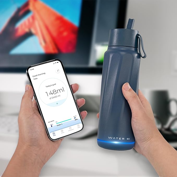 Vita Insulated Smart Water Bottle, Intake Tracker, Water Safety Analyzer, LED Reminder, BPA Free, 18 oz Double Wall Vacuum Stainless Steel Thermos (Flip Lid + Straw), Ideal Gift for Mom