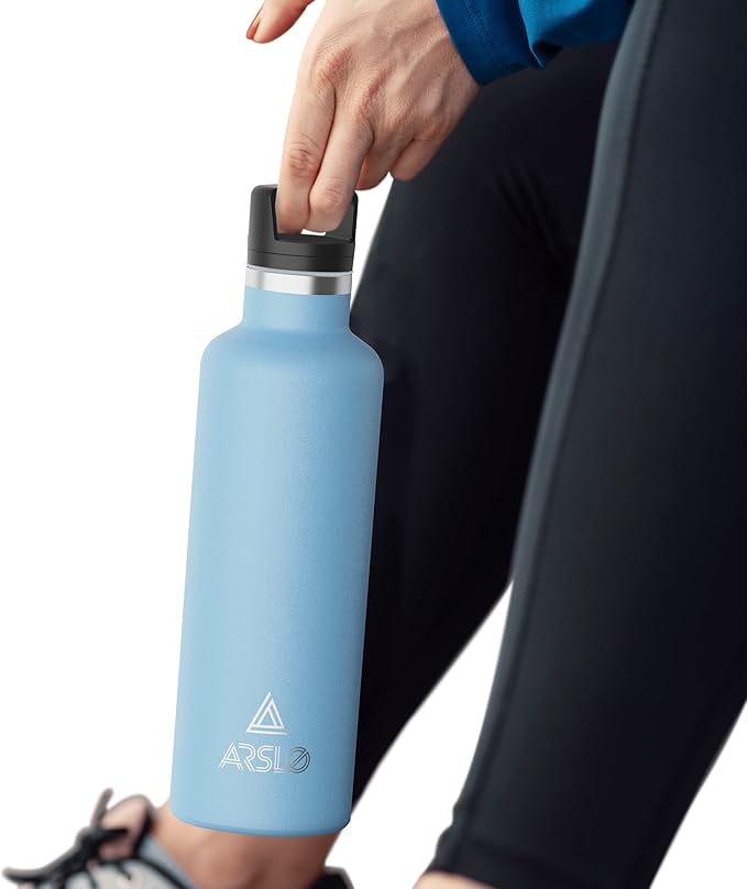 Stainless Steel Water Bottle with Straw - Insulated Water Bottle for Sports, Gym, School, Commute, Adults/Kids - Keep Cold for up to 24 Hours - Sweat/Leak-proof - 2 Lids - BPA Free