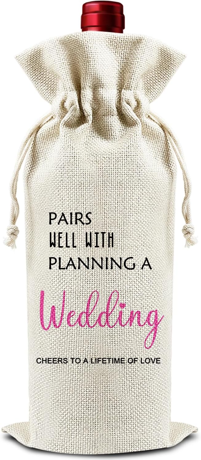Pairs Well With Planning A Wedding - Gifts for Newlyweds Wine Bags, 1 PC Reusable Drawstring Burlap Wine Bottle Bags, Wedding Gifts for Bride Groom, Wine Gift Bag Wine Accessories -37