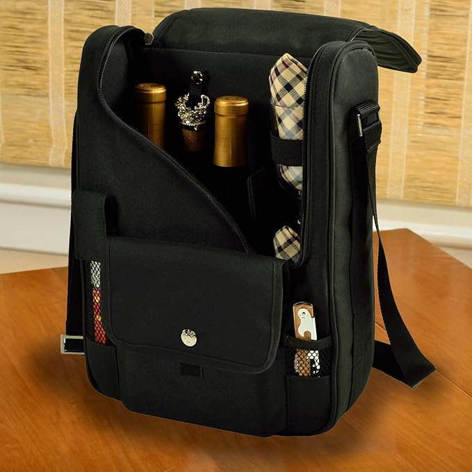 Nebraska University Cornhuskers Licensed Deluxe Wine Carrier with Wine Glasses and Accessories for Two Assembled & Quality Approved in The USA