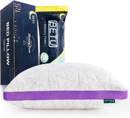 BETU Cooling Pillow Queen Size, Shredded Memory Foam Cool Pillow for Hot Sleepers, Adjustable Firm Soft Support Bed Pillows Perfect for Back Neck Pain and Side Sleeping with Pillow Case Cover, Purple