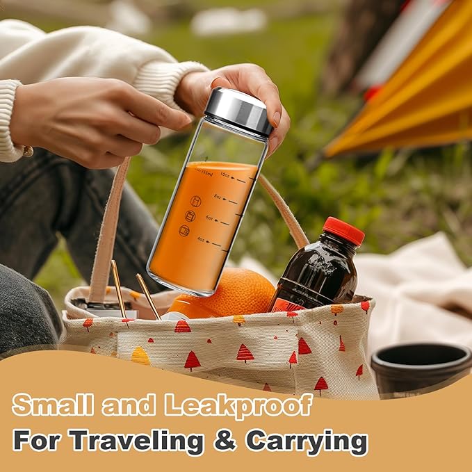 SIEROZUR Juice Bottles - 4 Pack Wide Mouth Glass Bottles with Lids - for Juicing, Smoothies, Infused Water, Beverage Storage - 12oz, BPA Free, Stainless Steel Lids, Leakproof, Reusable, Borosilicate