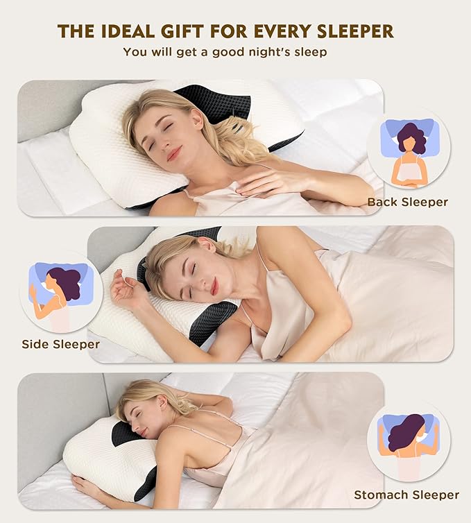 Osteo Cervical Pillow for Neck Pain Relief, Hollow Design Odorless Memory Foam Pillows with Cooling Case, Adjustable Orthopedic Bed Pillow for Sleeping, Contour Support for Side Back Stomach Sleepers