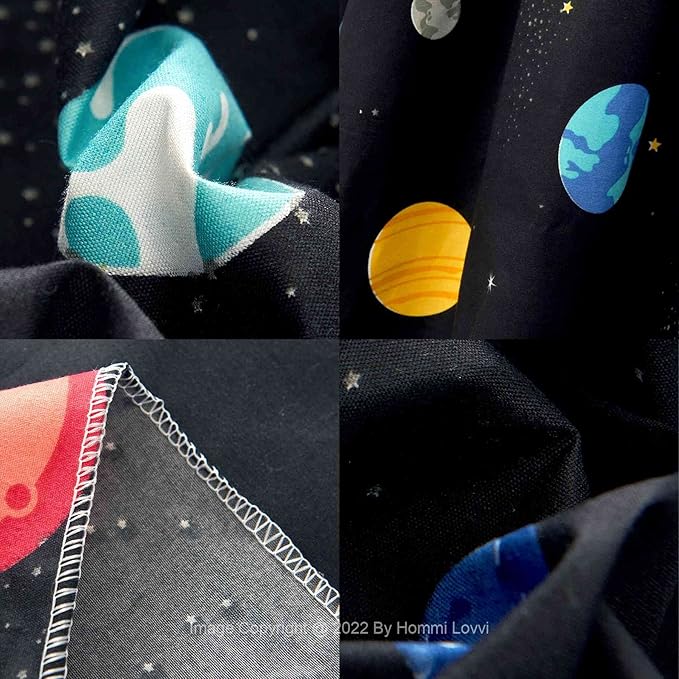 Space Planets Print Kids Bed Canopy, Girls Princess Bed Canopy Dreamy Room Decor, Soft Hanging Reading Nook Play Tent Canopy, Extra Large Full Size Bed Canopy with String Light