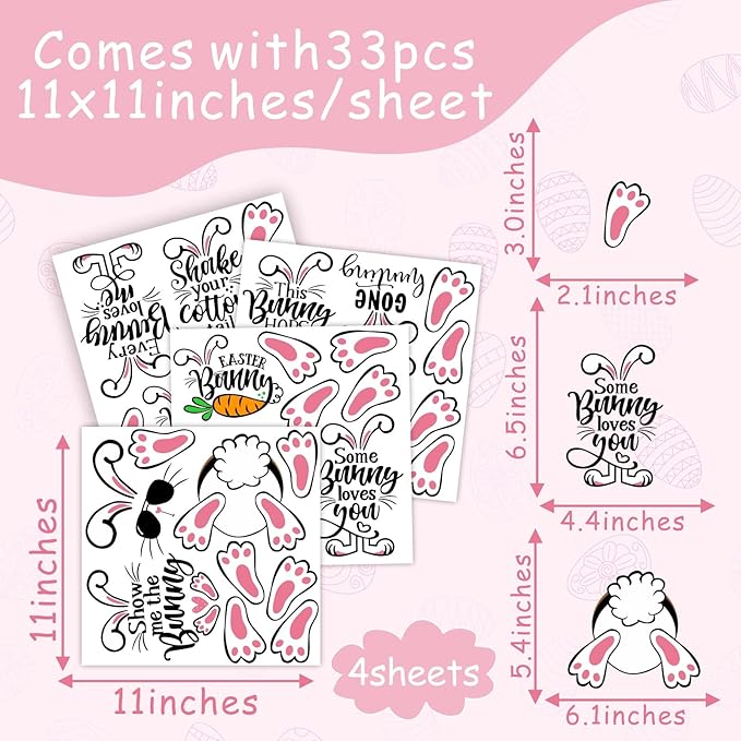 Easter Wall Stickers Easter Bunny Paw Print Stickers Funny Bunny Footprint Stickers Peel and Stick Wall Art Decals Kid Baby Room Easter Decorations Easter Quote Wall Decals for Fridge Window Cling