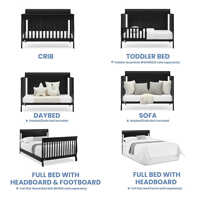 Delta Children Simmons Kids Carter 6-in-1 Convertible Crib - Greenguard Gold Certified, Black Ebony+ Quiet Nights Breathable Baby Bed Crib Mattress and Toddler Mattress (Bundle)