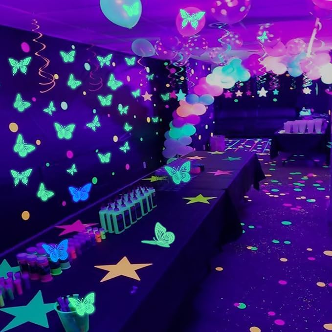 SAOROPEB Glow in The Dark 3D Butterfly 24 Pcs 3 Sizes, Luminous Butterfly Stickers for Ceiling or Wall, Glow in The Dark Party Supplies, Removable Luminous Stickers for Kids Babys Nursery (Green)
