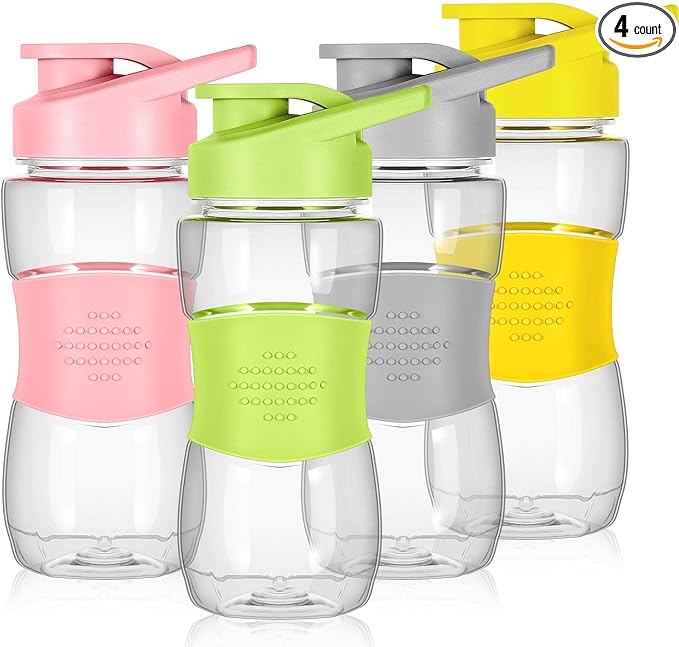 Hushee Water Bottles for Kids 12 oz Leak Proof Drinking Bottle Bulk Plastic Sports Bottles Clear Water Bottle Flip up Portable for School Students Boys Girls Travel Outdoor
