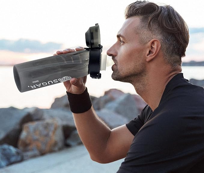 Water Bottle with 7Pcs Air Flavor Pods, Air Bottle Pods Water Bottle, Flavor Caps with Water Bottle, Fruit Scent Pods for Outdoor Sport(Black-7 Pods)