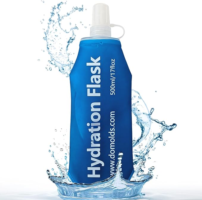 Premium Collapsible Water Bottle-500ml (17.6oz), Portable Soft Flask Water Bottle for Hydration Pack/Running Vest- Folding Water Bottle for Running, Hiking, Cycling (Blue 500ml)