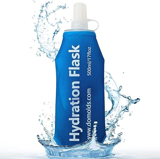 Premium Collapsible Water Bottle-500ml (17.6oz), Portable Soft Flask Water Bottle for Hydration Pack/Running Vest- Folding Water Bottle for Running, Hiking, Cycling (Blue 500ml)