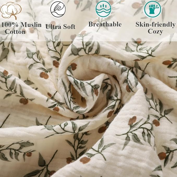 Muslin Bassinet Sheet Compatible with Graco Sense2Snooze Bassinet, 2 Pack Cotton Stylish Boho Fitted Bassinet Sheets Super Soft for Baby Roman Green & Botanical Leaf