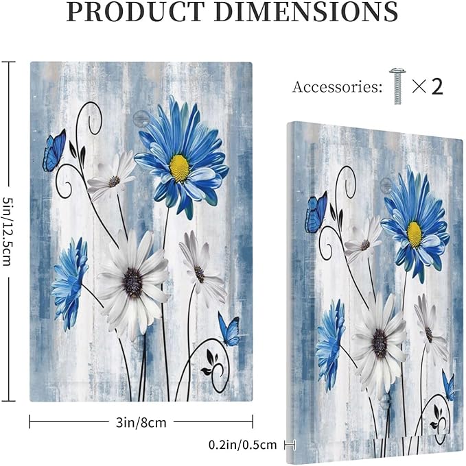 Rustic Teal Blue Daisy Floral Farmhouse 1 Gang Light Switch Covers No Device Wall Plate Decorative Blank Switchplate Electrical Faceplate for Country Bathroom Bedroom Decor