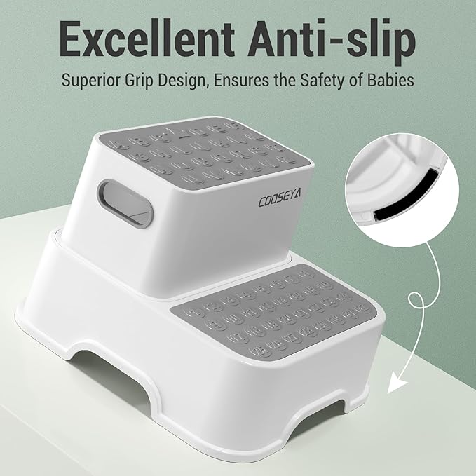 2 Step Stools for Kids,Toddler Step Stool for Bathroom Sink,No-Slip Double up Step Stool for Toddlers Bathroom, Multifunctional Toilet Step Stool for Kids,Toilet Potty Training(2 Packs)