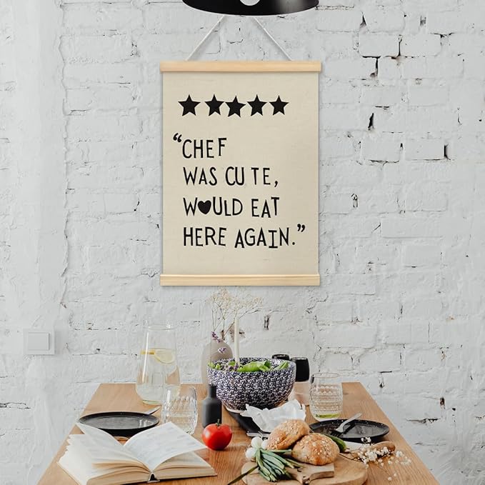 BIWSHA Cute Kitchen Canvas Poster Framed Hanger 12x16 Inch,Funny Five Star Rating Poster，Black Kitchen Quotes Decor Chef Was Cute Print, Chef Signs Decoration Trendy Cooking Art