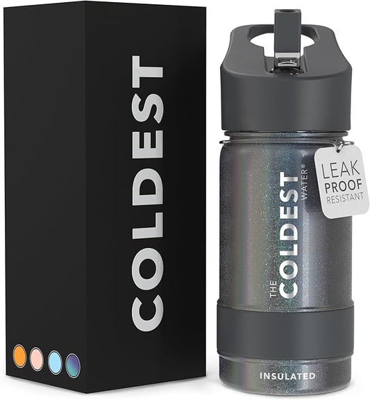 Coldest Sports Water Bottle - Straw Lid Bottle with Handle Leak Proof, Vacuum Insulated Stainless Steel, Double Walled, Thermo Mug, Metal | Stardust 14 oz