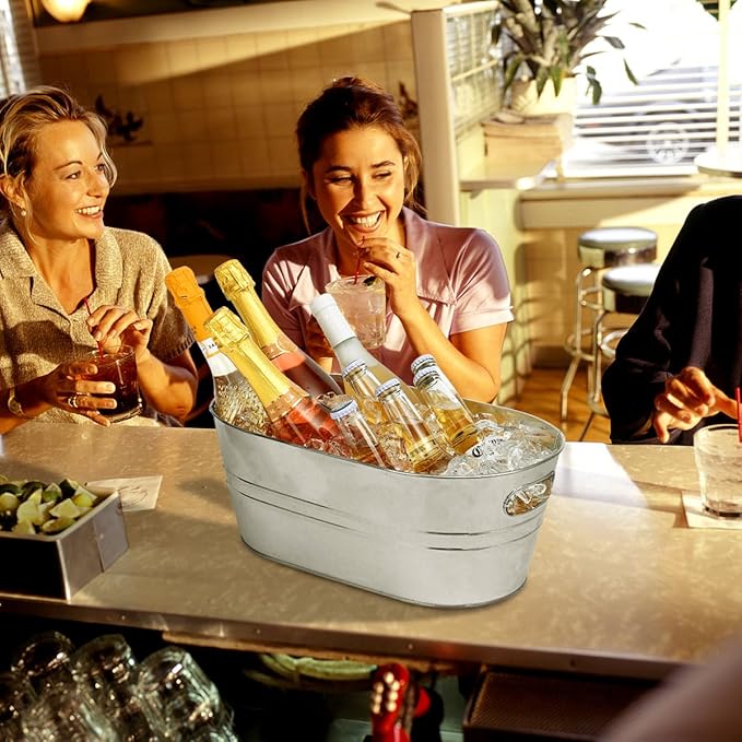 Ice Buckets for Parties 2 Pcs 3 Gallon Galvanized Beverage Metal Tub Champagne Drink Wine Large Ice Bucket for Cocktail Mimosa Bar Supplies