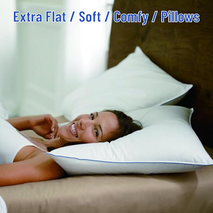 SILUI Extra Flat Soft Thin Pillows Queen Size Set of 2 Pack Bed Pillow with Down Alternative Fill for Side Back Stomach Sleepers, 20x30 Inches, White