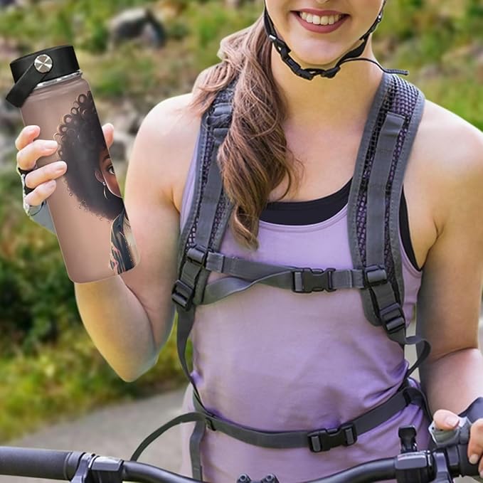 Magic Princess Teens Water Bottle 20 oz Insulated Water Bottle Afro American Stainless Steel Metal Flask Wide Mouth Bottle for Sports, Office, Travel Cup Keep Water Cold or Warm