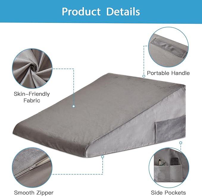 Wedge Pillow for Back Pain Relief, Bed Wedge Pillow for Sleeping, 24×24×12 Inch Memory Foam Anti Snore Pillow, Triangle Pillow Wedge for Sleeping Acid Reflux, Gerd, Elevated Pillow Short Plush