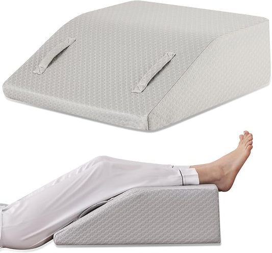 Leg Elevation Pillows for Sleeping, Memory Foam Wedge Pillow for Legs, Knee Wedge Pillow for After Surgery, Swelling, Back Pain and Circulation, Non-Slip Bottom, Removable Cover (8 Inch, Grey)