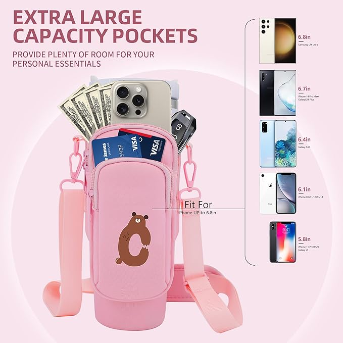 Water Bottle Carrier Bag for Stanley Cup Accessories, for Stanley Tumbler 40 Oz with Handle Holder Bag with Strap Neoprene Bollus with Straw, Straw Cover, Carabiner (Off White)