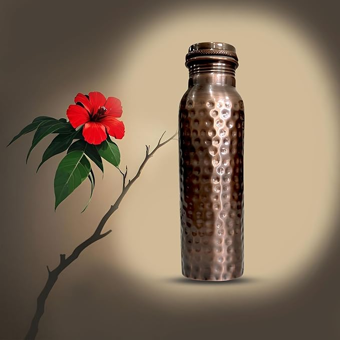 Feather Printed Copper Water Bottle - Leak Proof Ayurvedic Drinkware Copper Vessel for Sports, Gym, Outdoors, Yoga, Kitchen (Design 23)