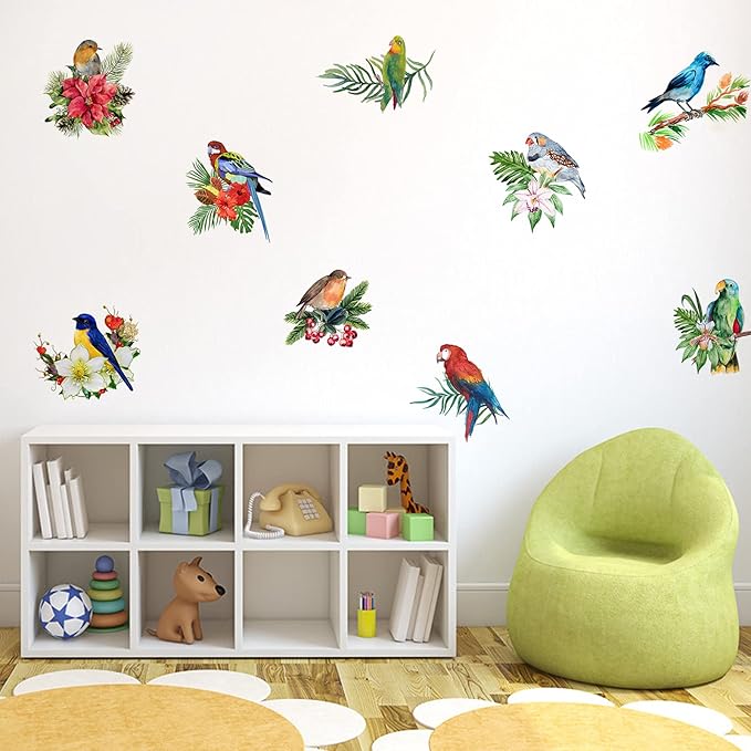 Birds Wall Decals Parrot Wall Stickers Birds on The Tree Branch Wall Stickers Birds Wall Decor Garden Bedroom Living Room Kitchen Playroom Nursery Room Birds Gifts
