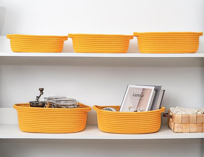 CubesLand Small Shelf Shelves Closet Basket,Woven Toy Basket Bin for Organizing,Storage Cube Organizer Basket Bin,Cute Rope Gift Basket,Back Shool Supplies,Over Toilet Storage Basket,Yellow 5-Piece