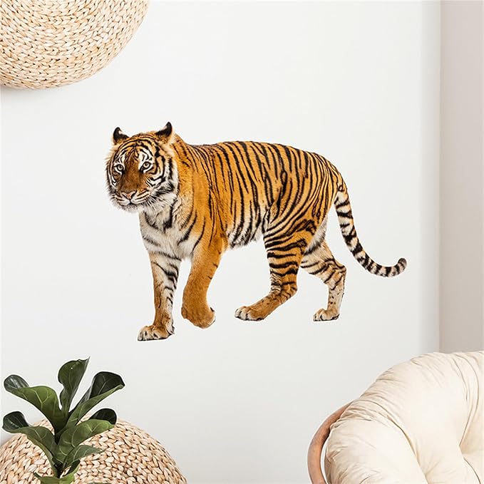Lifelike Tiger Wall Decal 3D Animals Wall Sticker Safari Wall Decor for Nursery Kid'sroom School Classroom Livingroom Bedroom Bathroom Decoration (Lifelike Tiger 6)