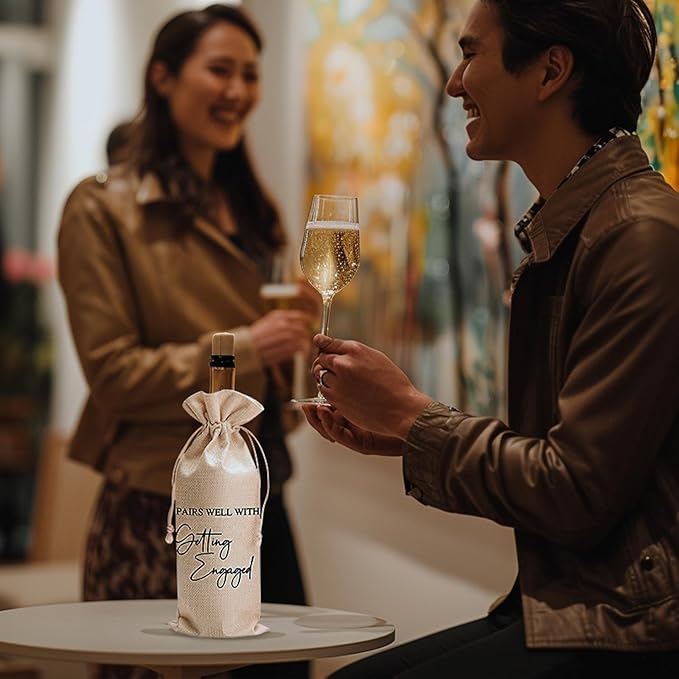comfit Wedding Wine Bag Engagement Gifts for New Couples,Bridal Shower Wine Gift Bag Mr and Mrs Marriage Wedding Gifts,Wine Champagne Gift Bag With Drawstring, Getting Engaged