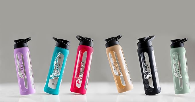 Fitness | Protein Shaker Made of Glass | Protein Shaker | Drinking Bottle | with Spiral Ball | Black (pastel green)