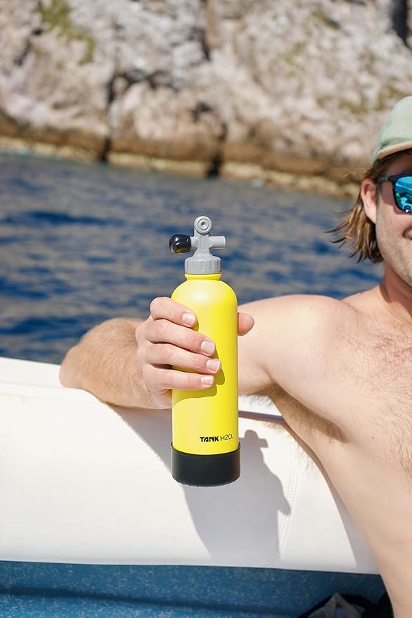 Scuba Tank Vacuum Insulated Water Bottle: Great Gift and Accessory for Scuba Divers | Holds 700mL | Food-Grade Stainless Steel Bottle, BPA-Free Cap, Silicone Boot