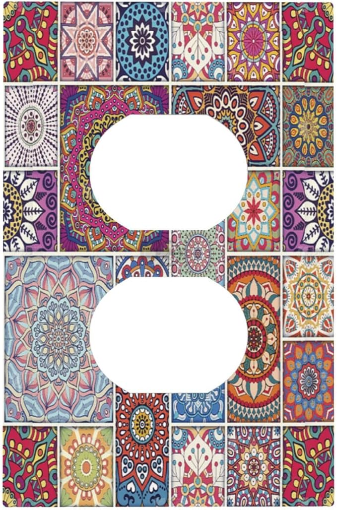 Morocco Talavera Mexican Tiles Printed Colroful Mandala Single Duplex Wall Plate Covers Light Switch Cover 1 Gang Outlet Plate Decorative Switchplate Covers Electrical Faceplate for Kitchen Bathroom